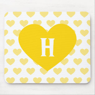 Tapis De Souris Grand coeur jaune lumineux - monogramme