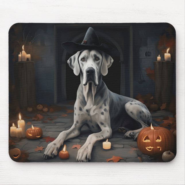 Tapis De Souris Grand Dane Citrouille Halloween flip d'effroi (Devant)