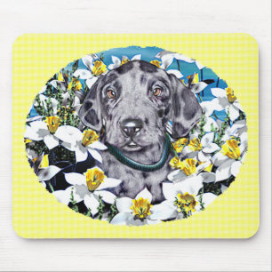 Tapis De Souris Grand Dane Pup dans les jonquilles Merle