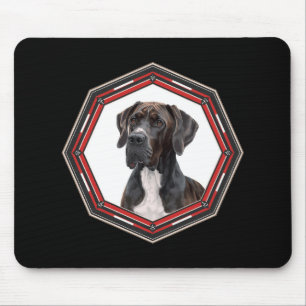 Tapis De Souris Grand Danois Noir Et Blanc Dans Un Cadre Rouge