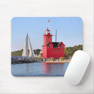 Tapis De Souris Grand phare rouge avec voilier