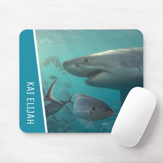 Tapis De Souris Grand Requin Blanc Avec Poisson Sous L'Eau Customi (Avec souris)