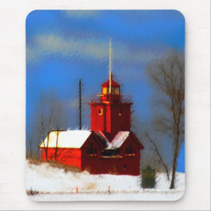 Tapis De Souris Grand tableau du phare rouge - Œuvre originale