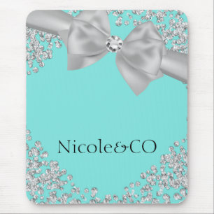 Tapis De Souris Grande coutume blanche bleue de charme de diamants