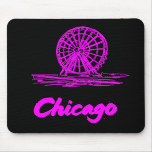Tapis De Souris Grande Roue Navy Pier Chicago Néon Rose 