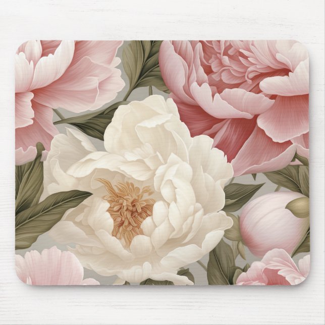 Tapis De Souris Grandes Peonies Roses blanches Design Accessoires  (Devant)