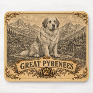 Tapis De Souris Grands Pyrénées, Chien de Patrimoine Vintage
