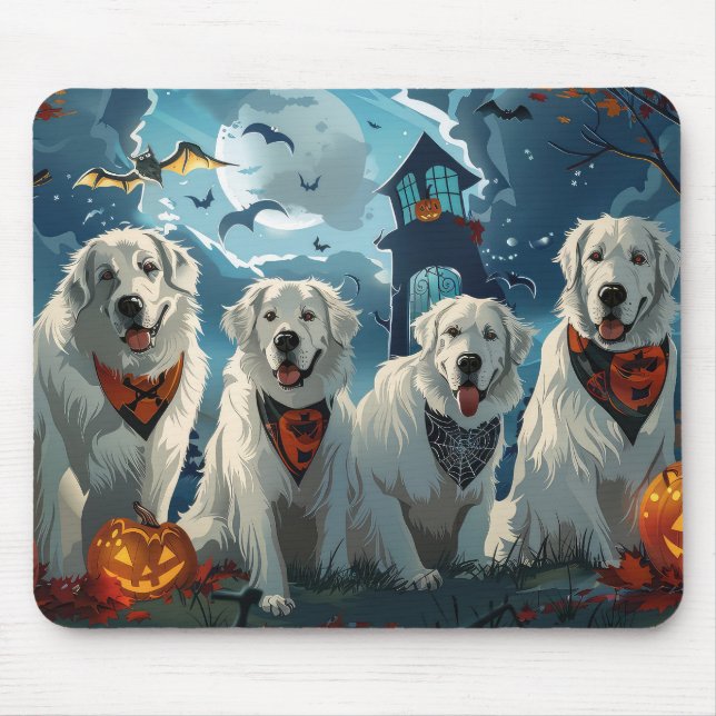 Tapis De Souris Grands Pyrénées Halloween Effrayant (Devant)