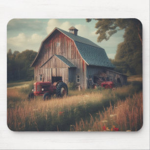 Tapis De Souris Grange rustique vintage et vieux tracteurs