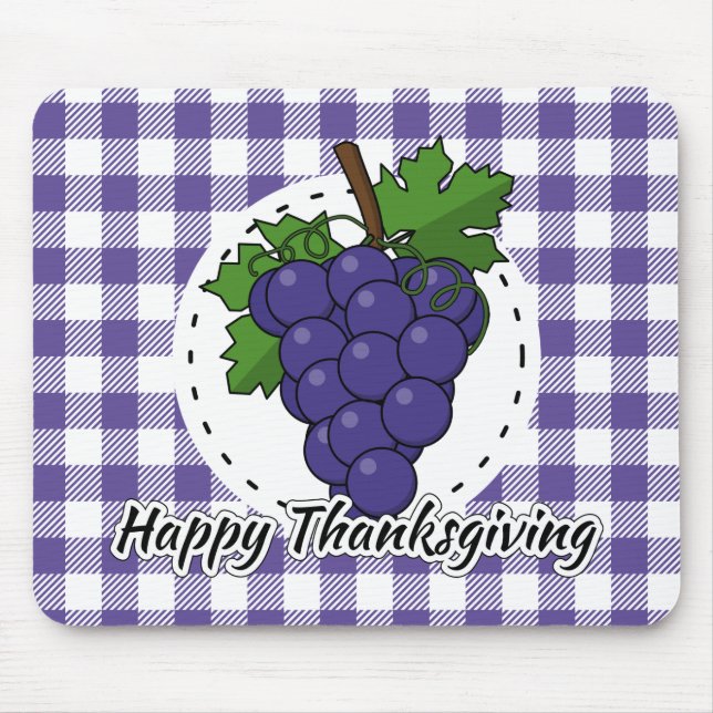 Tapis De Souris Grape on Violet Plaid - Happy Thanksgiving (Devant)