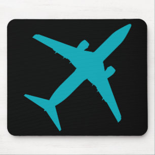 Tapis De Souris Graphique Avion en Bleu Aqua