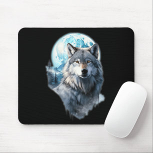 Tapis De Souris Graphique de la Lune du Loup Hurleur, sous la nuit