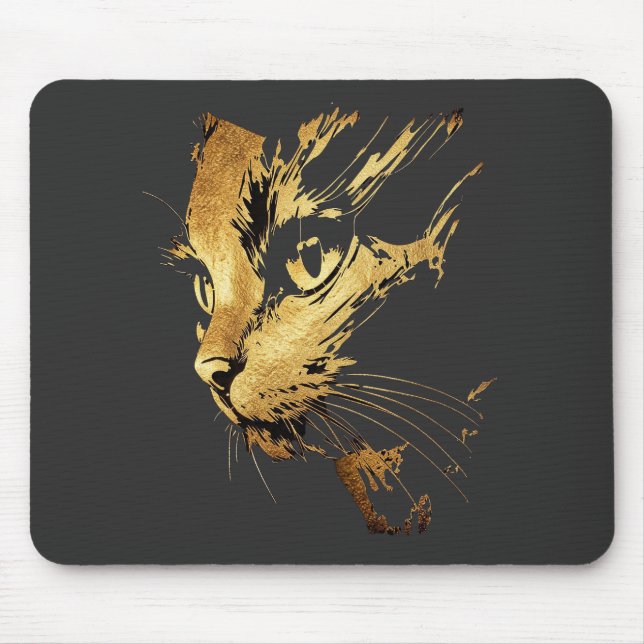 Tapis De Souris Graphique Élégant Chat Noir et Or Texturé (Devant)