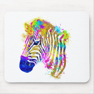 Tapis De Souris Graphique Zèbre Éclaboussure Aquarelle Arc-en-ciel