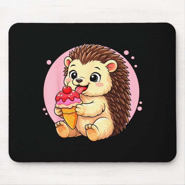 Tapis De Souris Graphisme de hérisson mangeant de la glace pour ga (Devant)