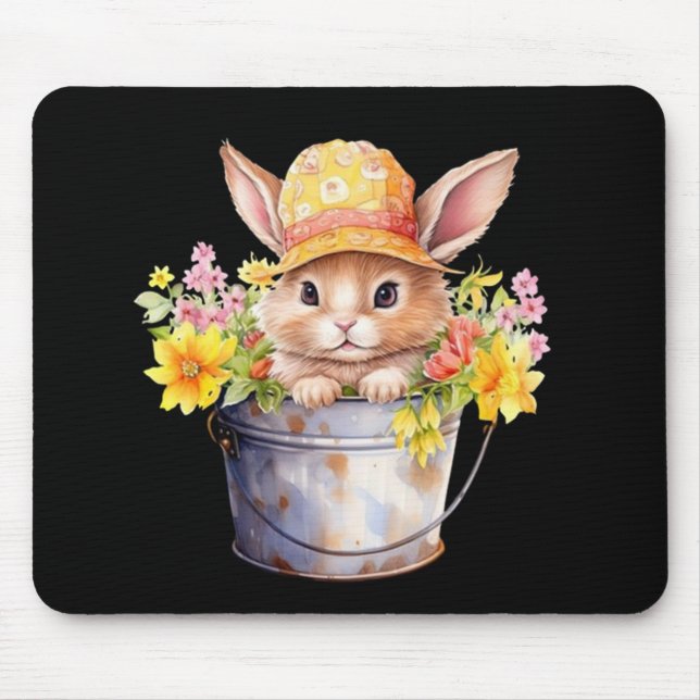 Tapis De Souris Graphisme de Lapin Pour Filles Floraison Printemps (Devant)
