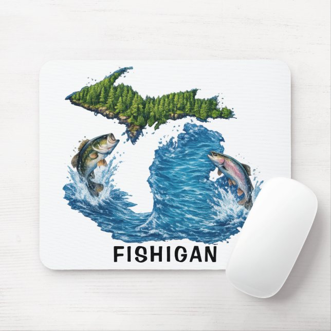 Tapis De Souris Graphisme de l'État du Michigan avec Poisson (Avec souris)