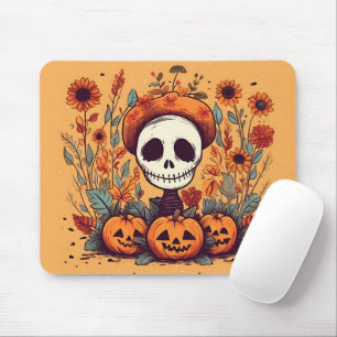 Tapis De Souris Graphisme squelette vintage avec fleurs de citroui