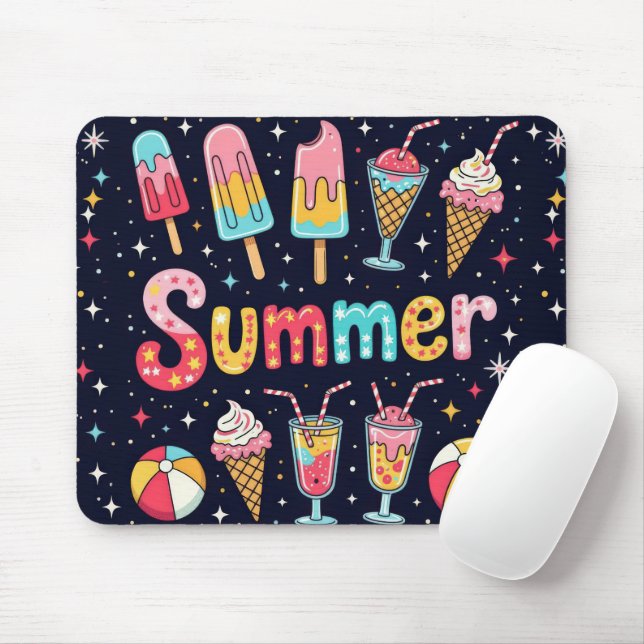 Tapis De Souris Graphismes amusants d'été sur fond noir (Avec souris)