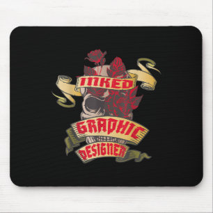 Tapis De Souris Graphiste Crâne encrée & Tatto Roses rouges