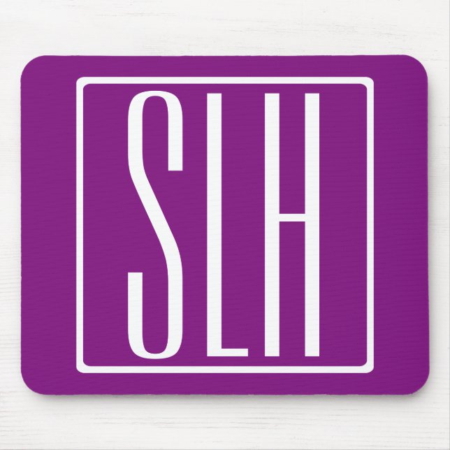 Tapis De Souris Gras moderne 3 initiales Monogramme | Blanc et pou (Devant)