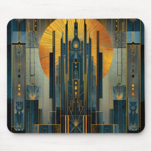 Tapis De Souris Gratte-ciel Art déco de minuit à laçage doré