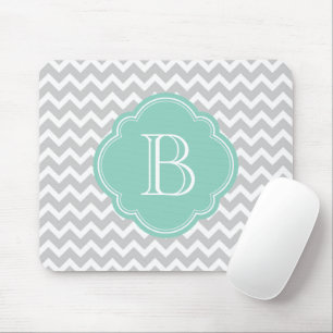 Tapis De Souris Gray and Aqua Modern Chevron Custom Monogramme