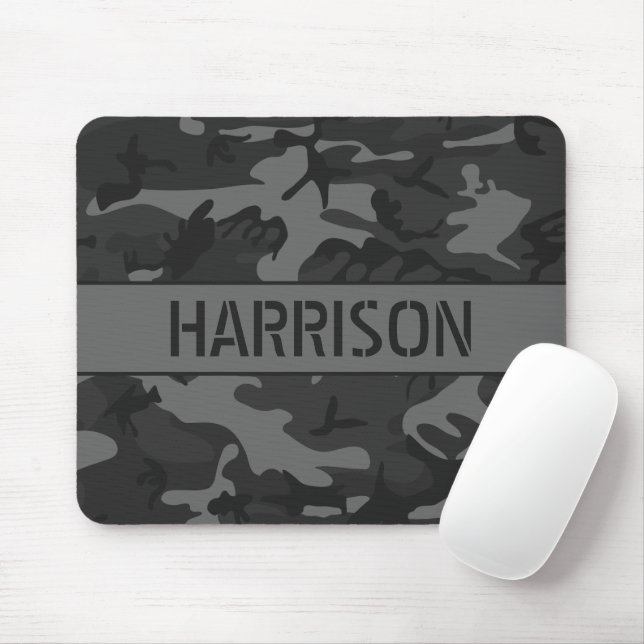 Tapis De Souris Gray Camouflage Monogrammed (Avec souris)