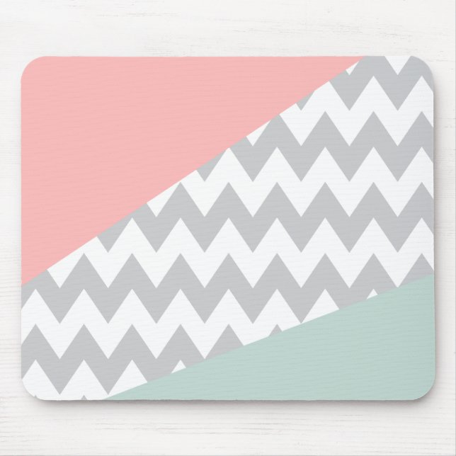 Tapis De Souris Gray Chevron Mint et Coral (Devant)