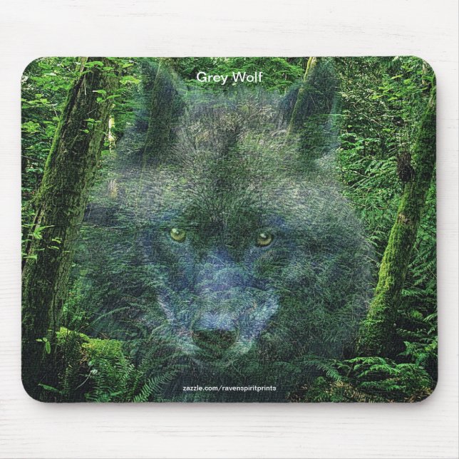 Tapis De Souris Gray Wolf & Forest Partisan de la faune Animal Art (Devant)