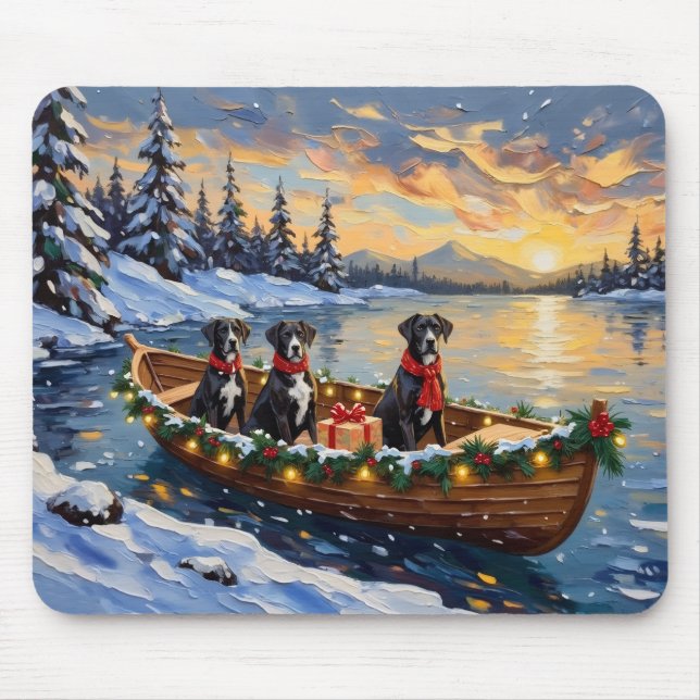 Tapis De Souris Great Dane Christmas Boat Holiday (Devant)