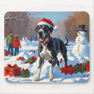Tapis De Souris Great Dane coule dans la neige avec le Casquette d