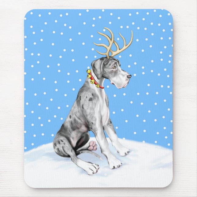 Tapis De Souris Great Dane Reindeer Christmas Merle UC (Devant)