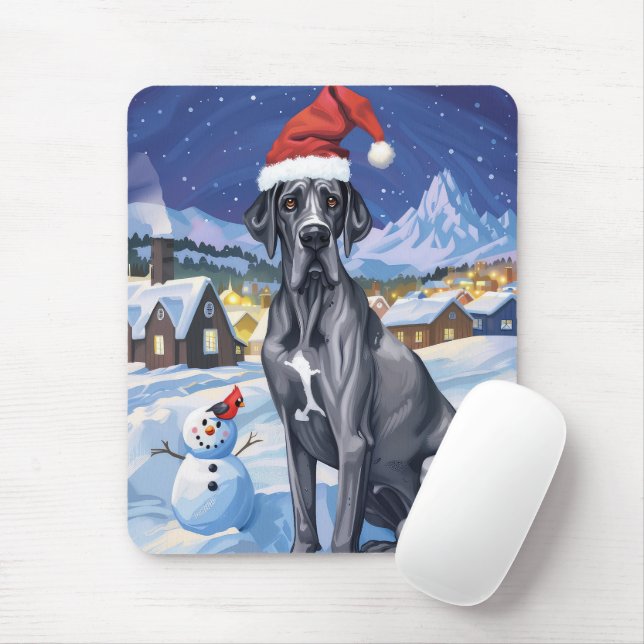 Tapis De Souris Great Dane Winter Wonderland Noël Joie (Avec souris)