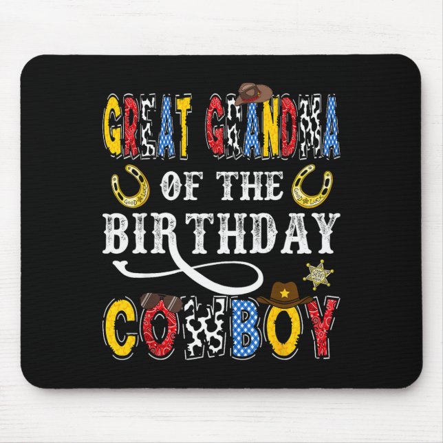 Tapis De Souris Great Grandma Of The Birthday Cowboy Western Rodeo (Devant)