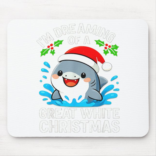 Tapis De Souris Great White Christmas Shark Funny Santa Holiday Pu (Devant)