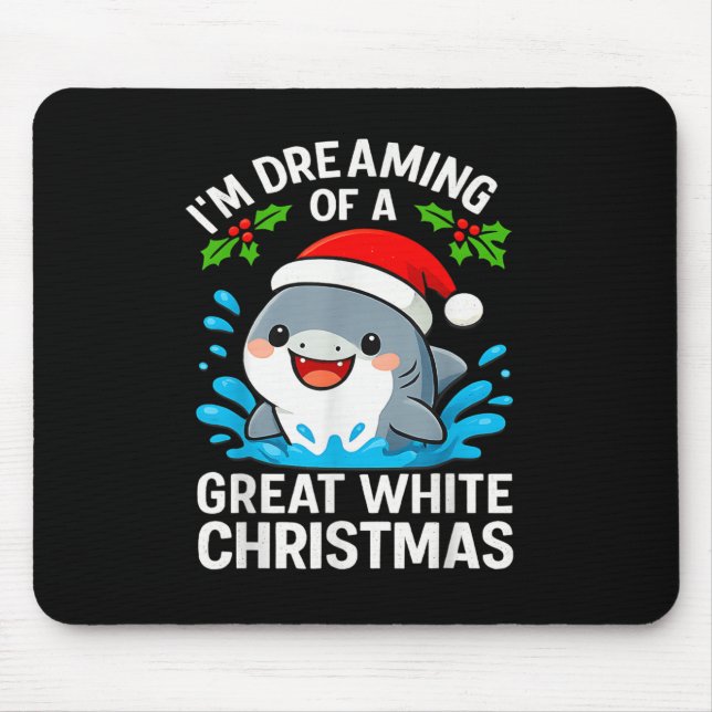 Tapis De Souris Great White Christmas Shark Funny Santa Holiday Pu (Devant)
