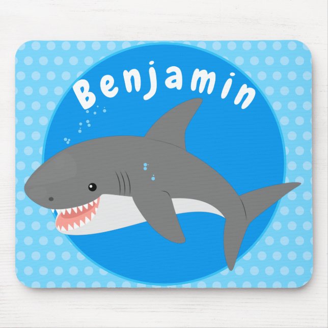 Tapis De Souris Great white shark happy cartoon illustration (Devant)