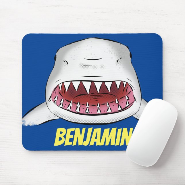 Tapis De Souris Great white shark mean cartoon illustration (Avec souris)