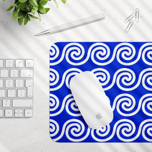 Tapis De Souris Grec Meander Key Waves Motif Bleu