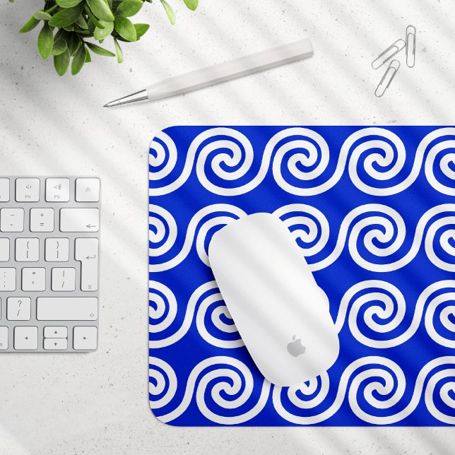 Tapis De Souris Grec Meander Key Waves Motif Bleu (Créateur téléchargé)