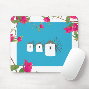 Tapis De Souris Grèce Bougainvilliers Ile grecque Moulins à vent