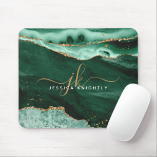 Tapis De Souris Green Agate Geode Gold Parties scintillant Script