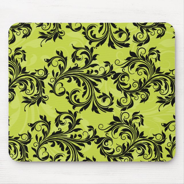 Tapis De Souris Green and Black Leafy Scrolls Mousepad (Devant)