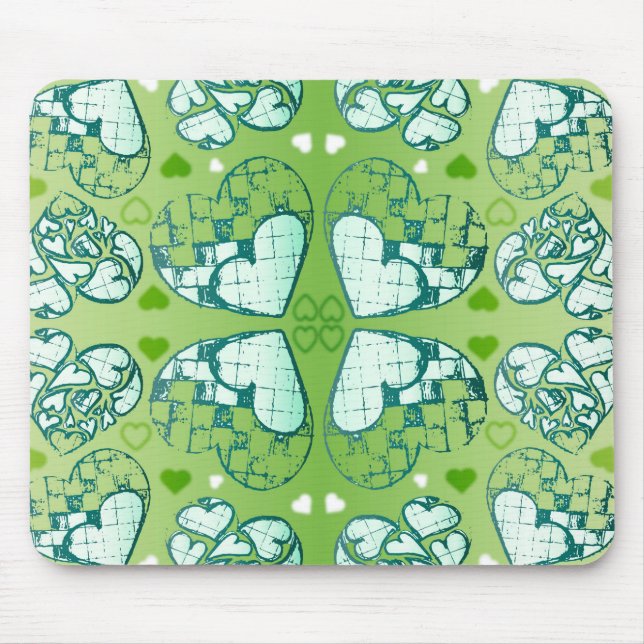 Tapis De Souris Green and white Whimsical Romantic Hearts pattern (Devant)
