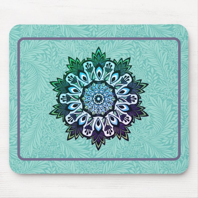 Tapis De Souris Green Aqua Blue Flower Mandala Boho (Devant)