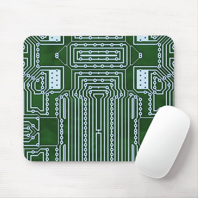 Tapis De Souris Green Computer Circuit Board White Lines Motif (Avec souris)