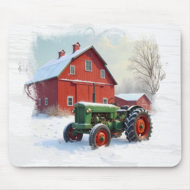 Tapis De Souris Green Farm Tractor and Red Barn (Devant)