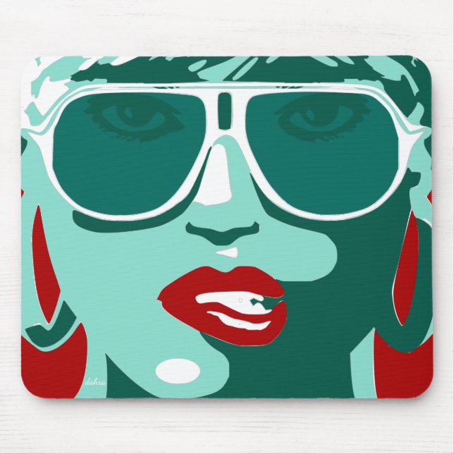 Tapis De Souris Green Pop Art Jolie Femme Lunettes de soleil Lèvre (Devant)
