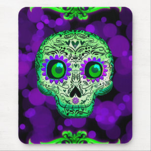 Tapis De Souris Green & Purple Glowing Sugar Skull Halloween